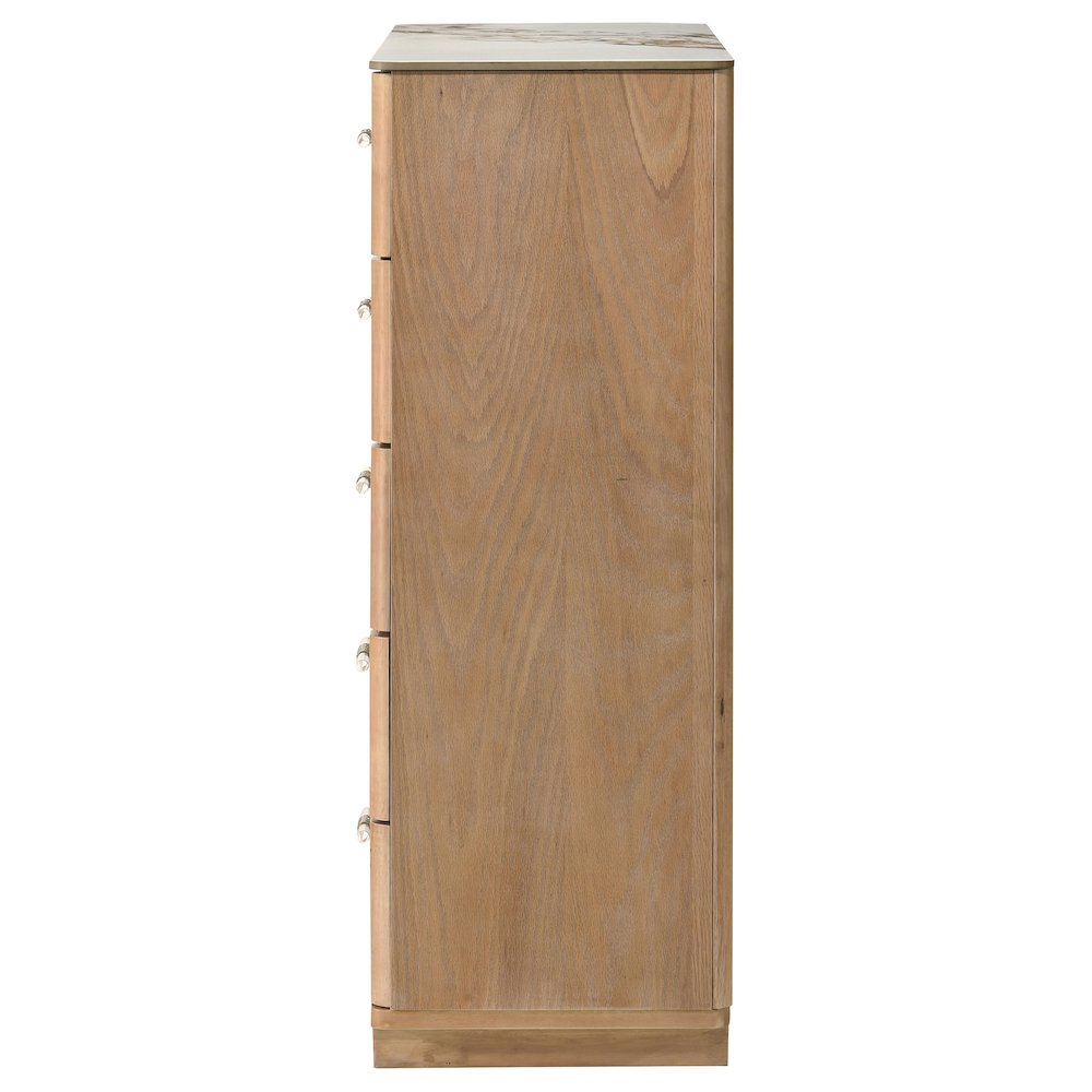 Leanne 5-drawer Sinter Stone Top Chest of Drawers Light Oak. Picture 4
