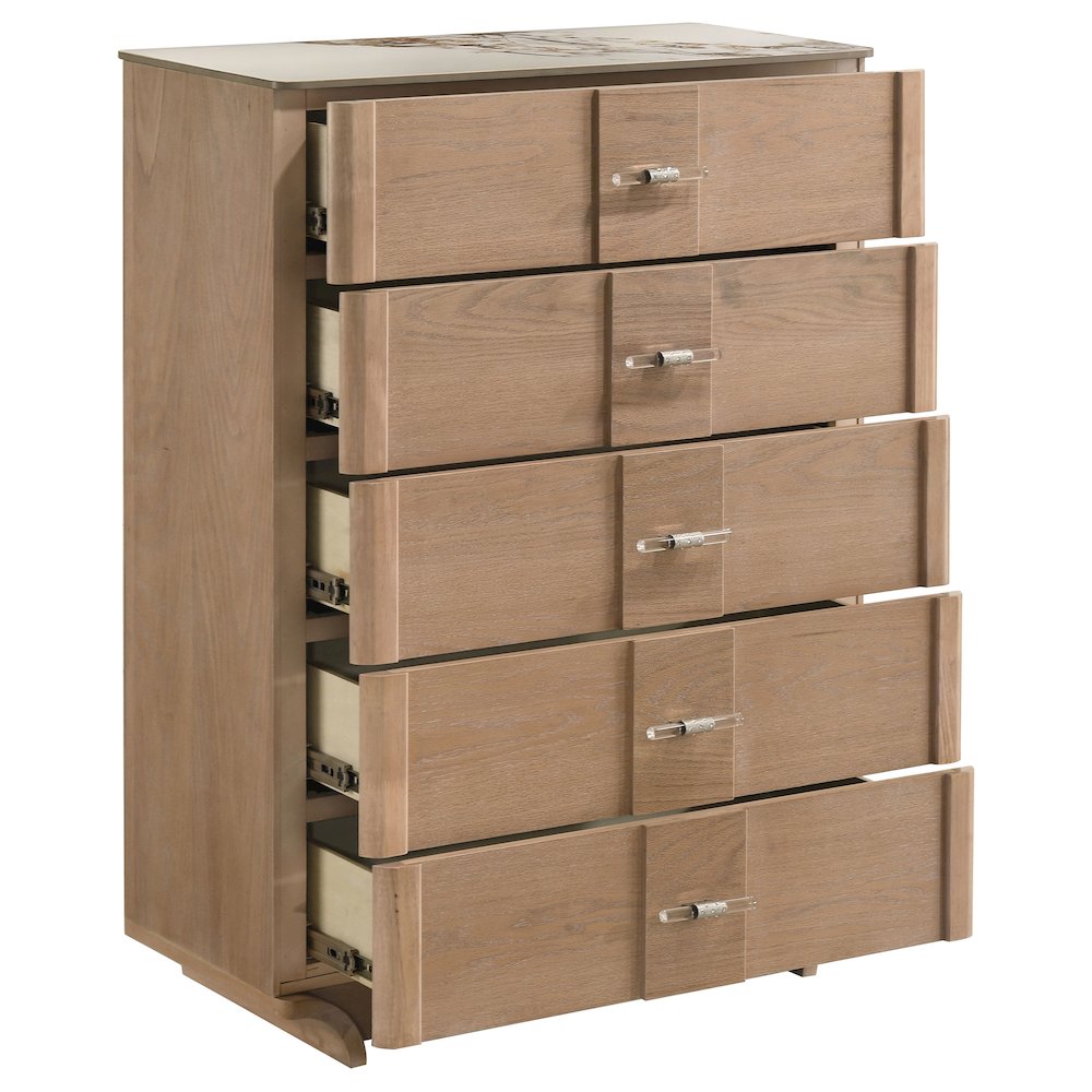 Leanne 5-drawer Sinter Stone Top Chest of Drawers Light Oak. Picture 9