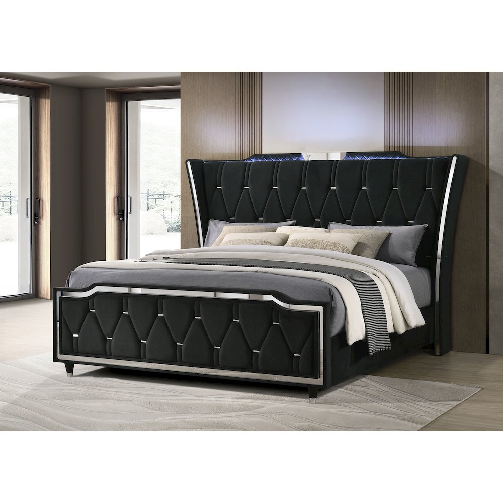 Lorient Eastern King LED Upholstered Bed Black. Picture 2