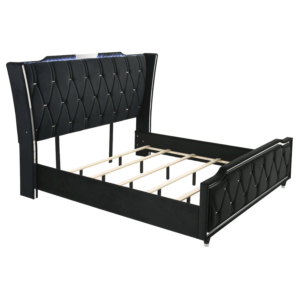 Lorient Eastern King LED Upholstered Bed Black. Picture 1