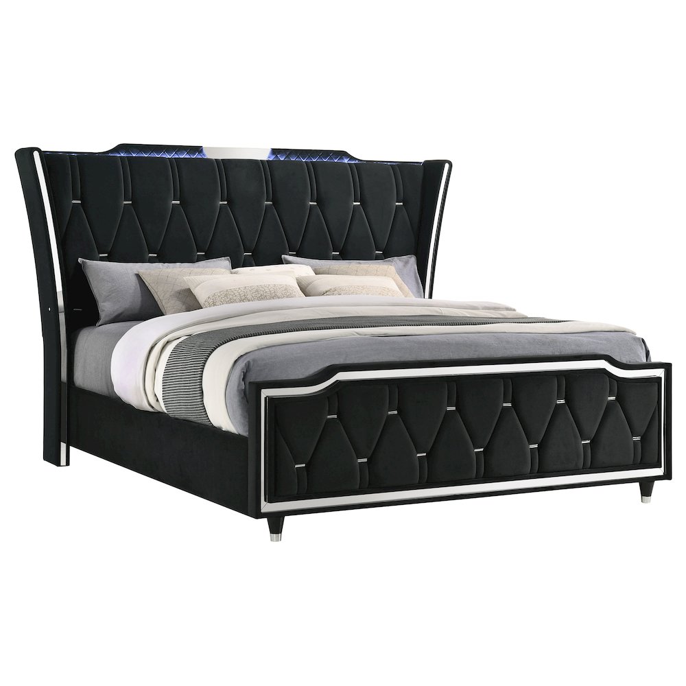 Lorient Eastern King LED Upholstered Bed Black. Picture 3