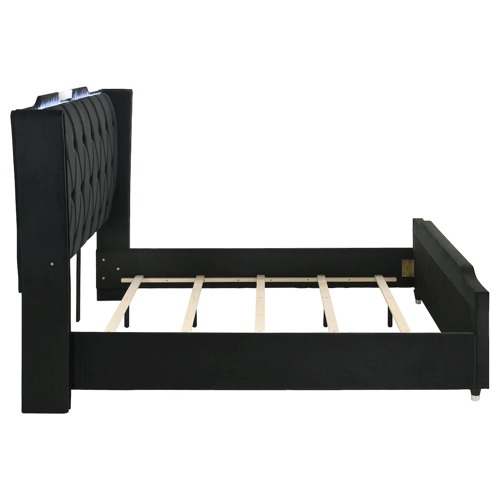 Lorient Eastern King LED Upholstered Bed Black. Picture 6