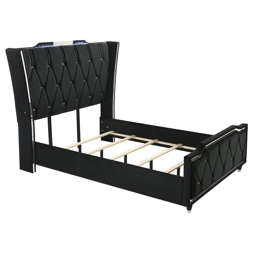 Lorient Queen LED Upholstered Wingback Bed Black. Picture 1