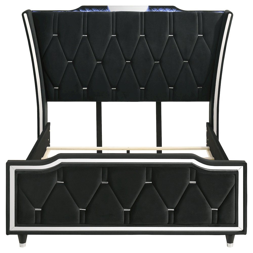 Lorient Queen LED Upholstered Wingback Bed Black. Picture 4
