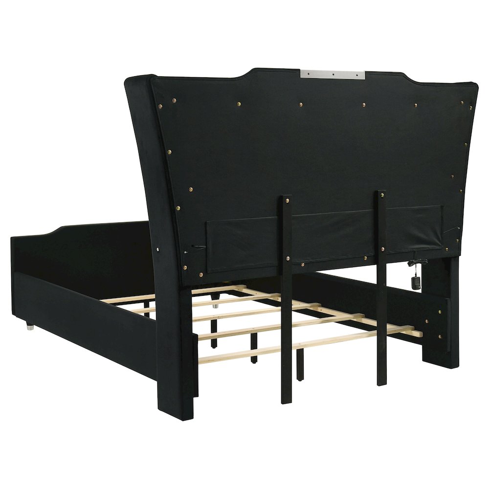 Lorient Queen LED Upholstered Wingback Bed Black. Picture 5