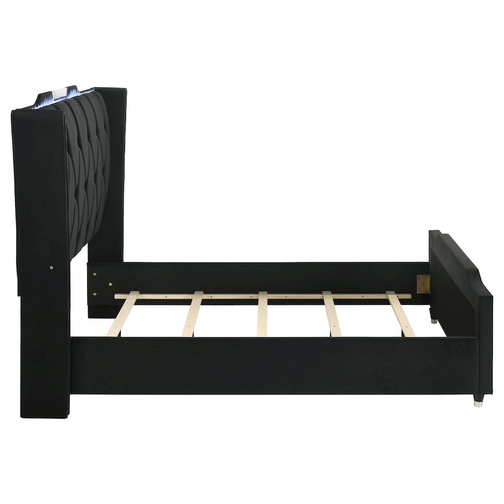 Lorient Queen LED Upholstered Wingback Bed Black. Picture 6