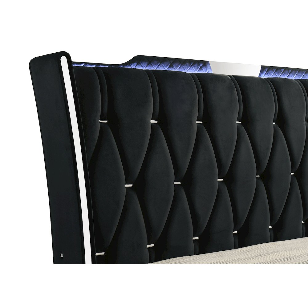 Lorient Queen LED Upholstered Wingback Bed Black. Picture 7
