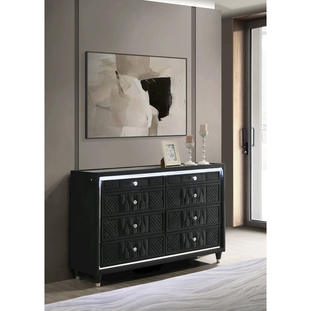 Lorient 8-drawer LED Bedroom Dresser Cabinet Black. Picture 2