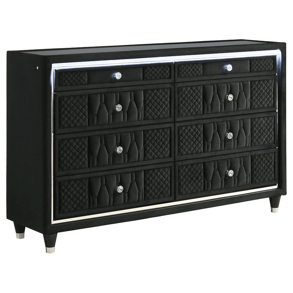 Lorient 8-drawer LED Bedroom Dresser Cabinet Black. Picture 1