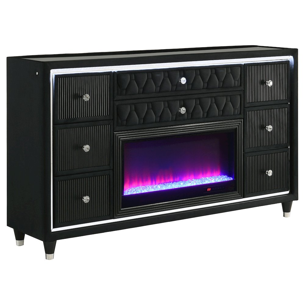 Lorient 8-drawer LED Bedroom Flame Box Dresser Black. Picture 1
