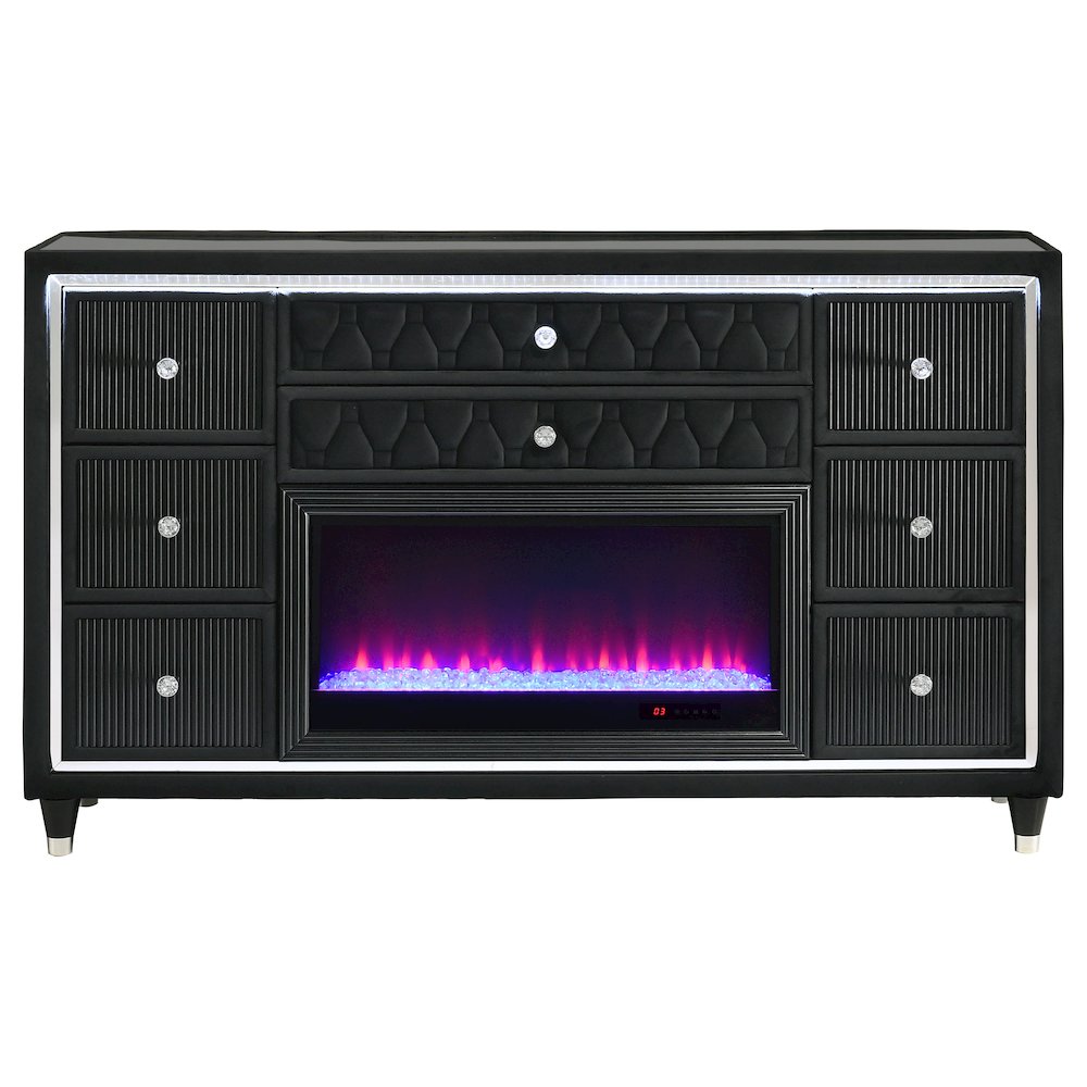 Lorient 8-drawer LED Bedroom Flame Box Dresser Black. Picture 3