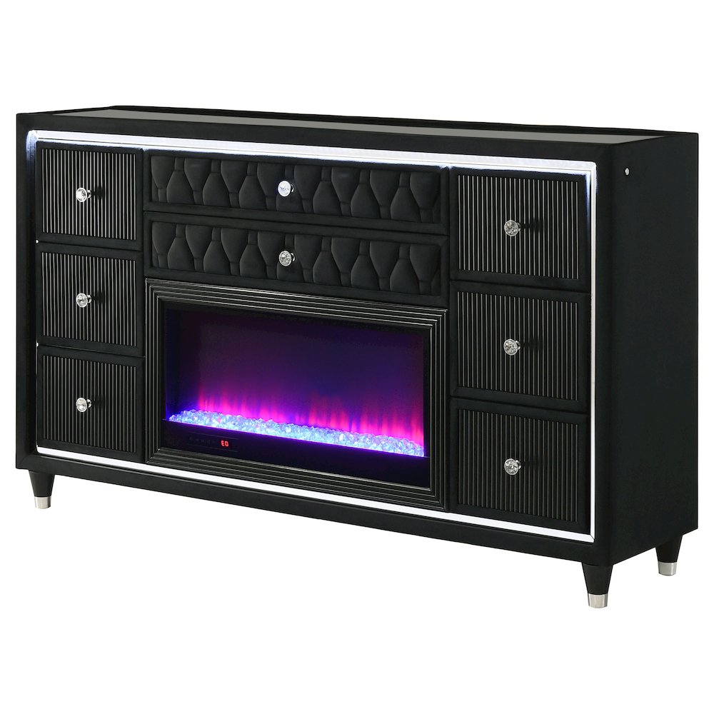 Lorient 8-drawer LED Bedroom Flame Box Dresser Black. Picture 4