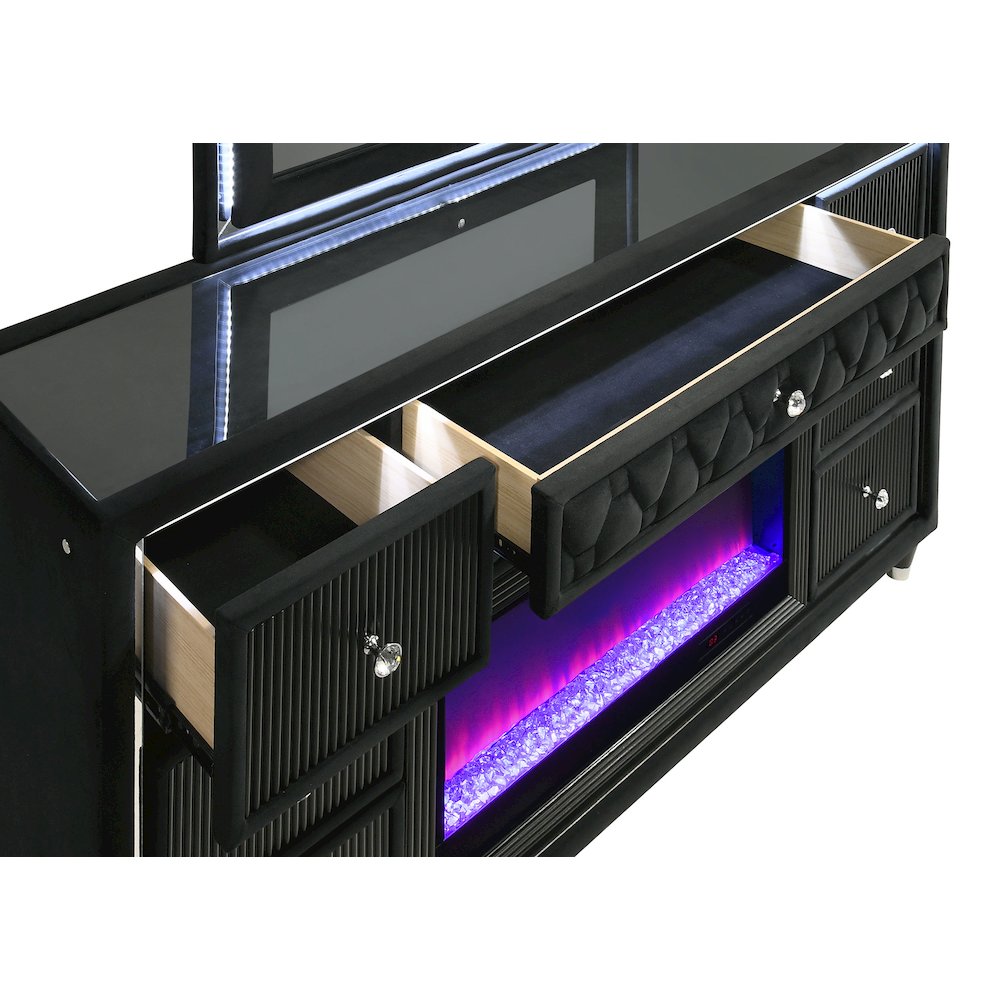 Lorient 8-drawer LED Bedroom Flame Box Dresser Black. Picture 11