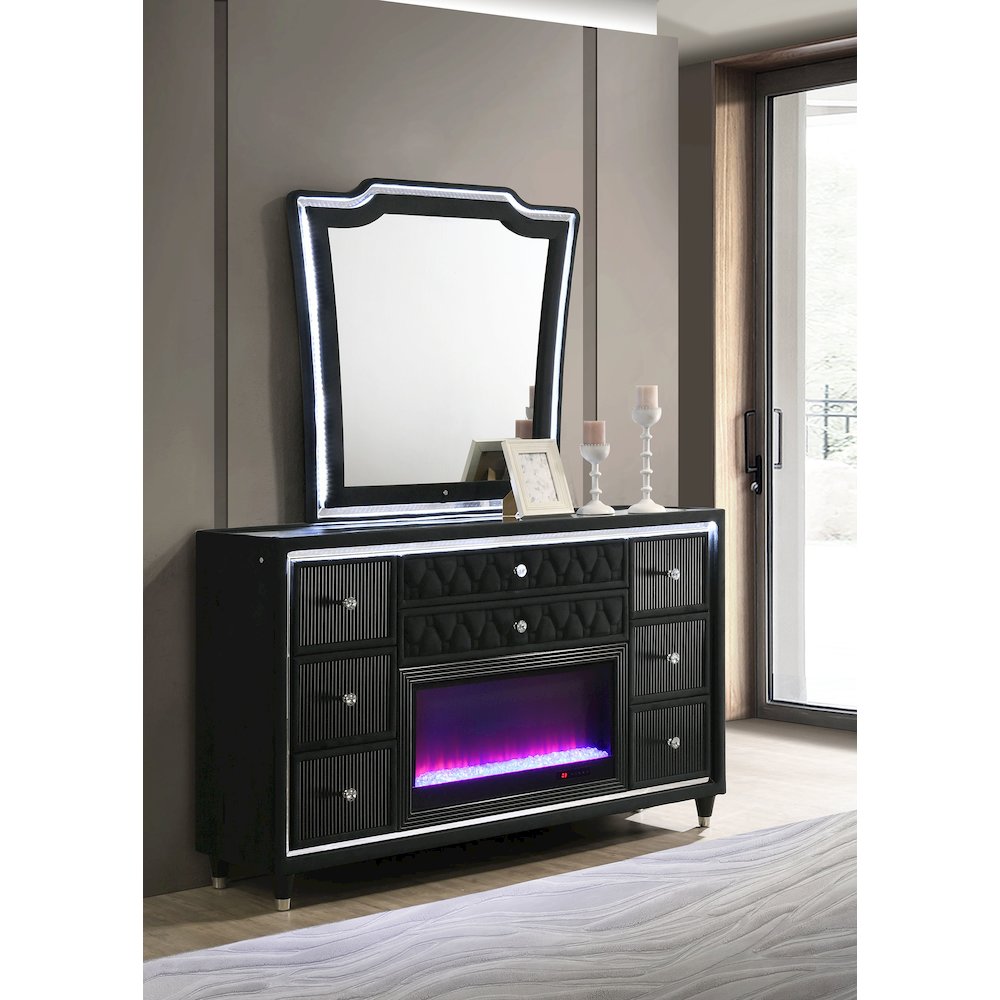 Lorient 8-drawer LED Flame Box Dresser and Mirror Black. Picture 2