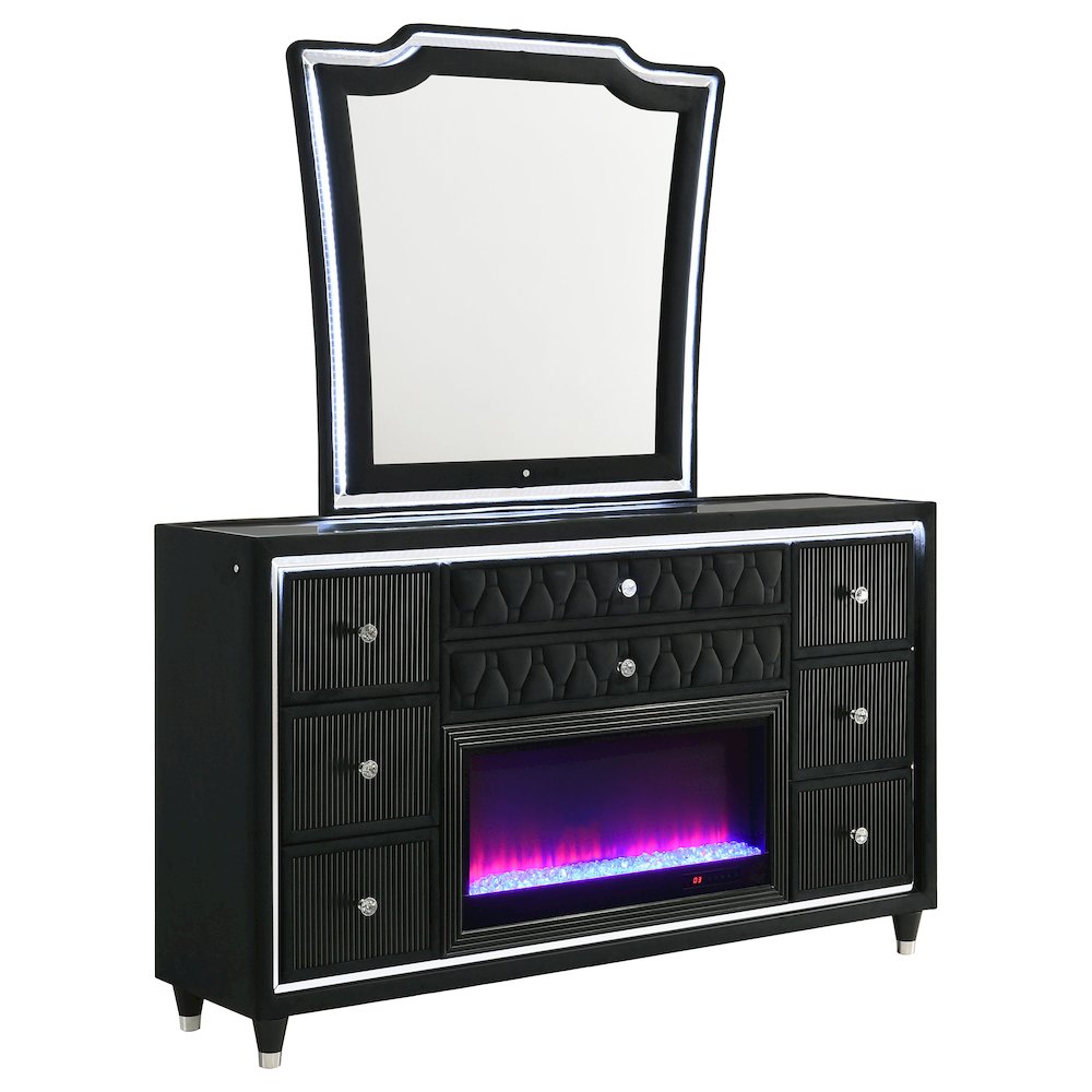 Lorient 8-drawer LED Flame Box Dresser and Mirror Black. Picture 1