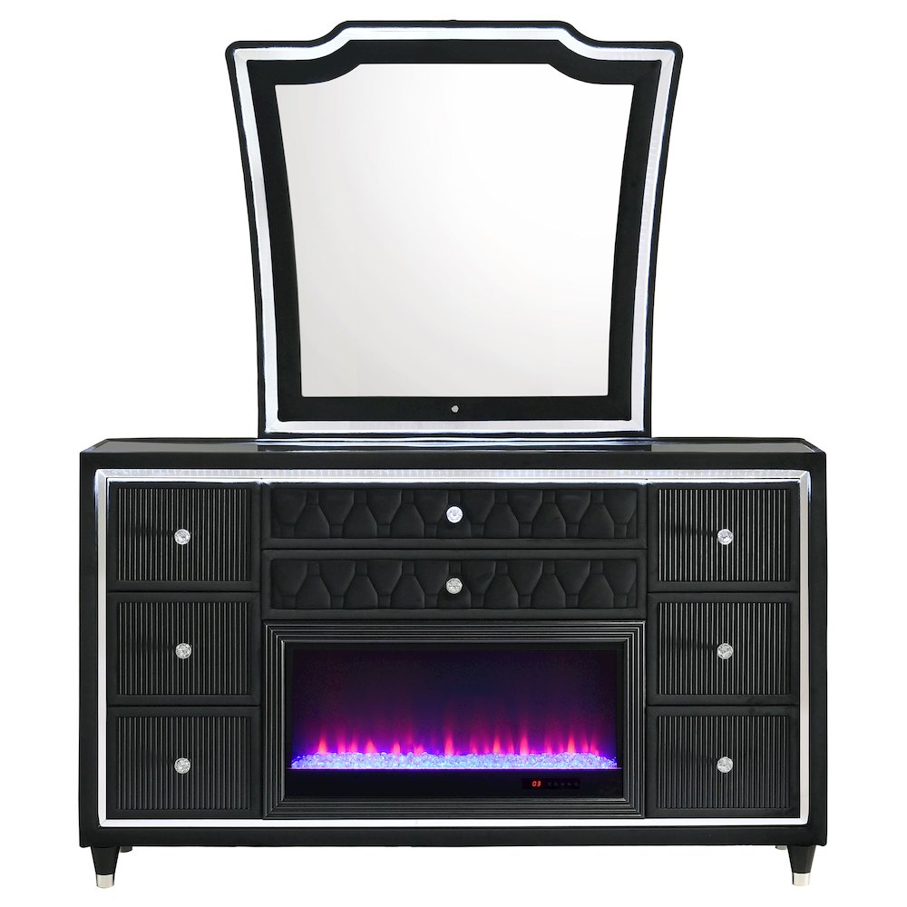 Lorient 8-drawer LED Flame Box Dresser and Mirror Black. Picture 3