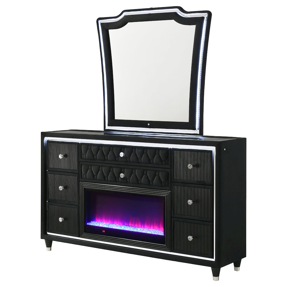 Lorient 8-drawer LED Flame Box Dresser and Mirror Black. Picture 4