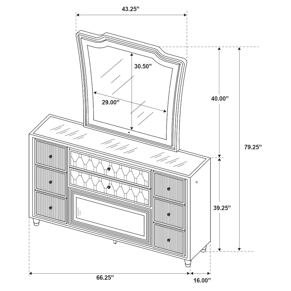 Lorient 8-drawer LED Flame Box Dresser and Mirror Black. Picture 14