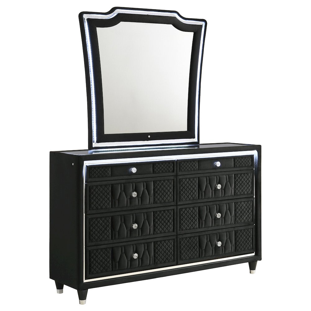 Lorient 8-drawer LED Dresser with Mirror Black. Picture 1