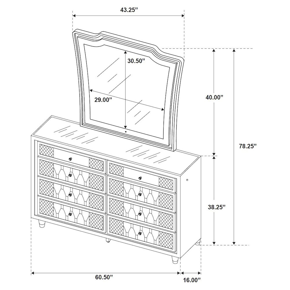 Lorient 8-drawer LED Dresser with Mirror Black. Picture 13