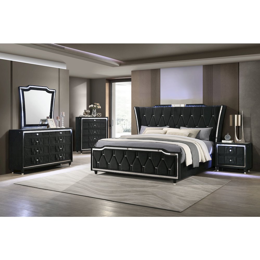Lorient 8-drawer LED Dresser with Mirror Black. Picture 14