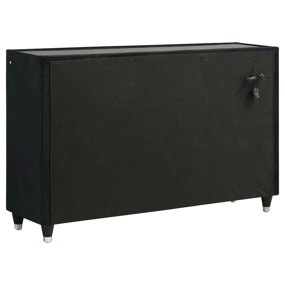 Ravenne 8-drawer Velvet Upholstered LED Dresser Cabinet Black. Picture 6