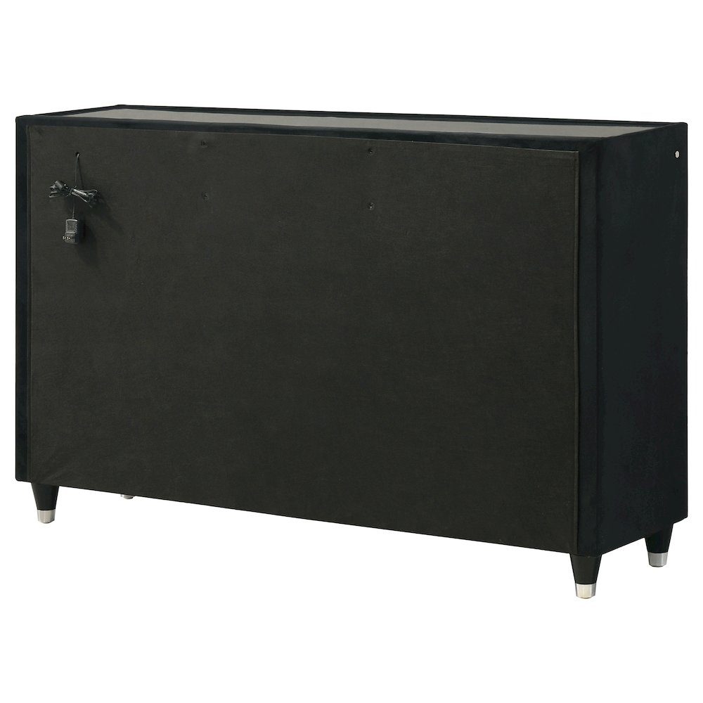 Ravenne 8-drawer Velvet Upholstered LED Dresser Cabinet Black. Picture 8