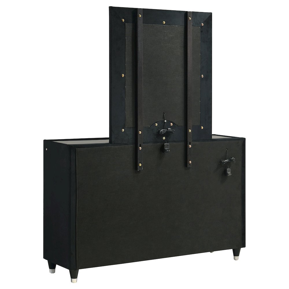Ravenne 8-drawer Velvet Upholstered LED Dresser and Mirror Black. Picture 6
