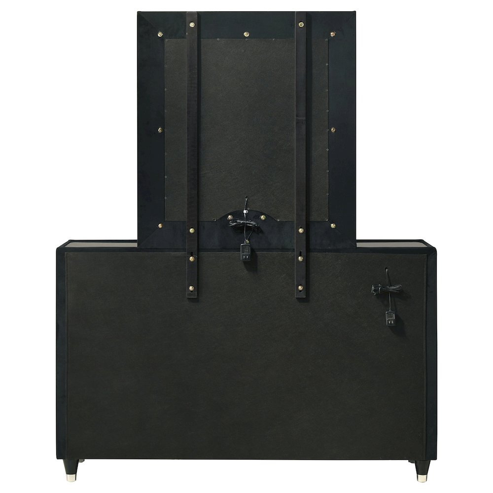 Ravenne 8-drawer Velvet Upholstered LED Dresser and Mirror Black. Picture 7