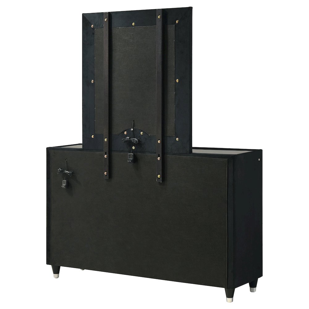 Ravenne 8-drawer Velvet Upholstered LED Dresser and Mirror Black. Picture 8