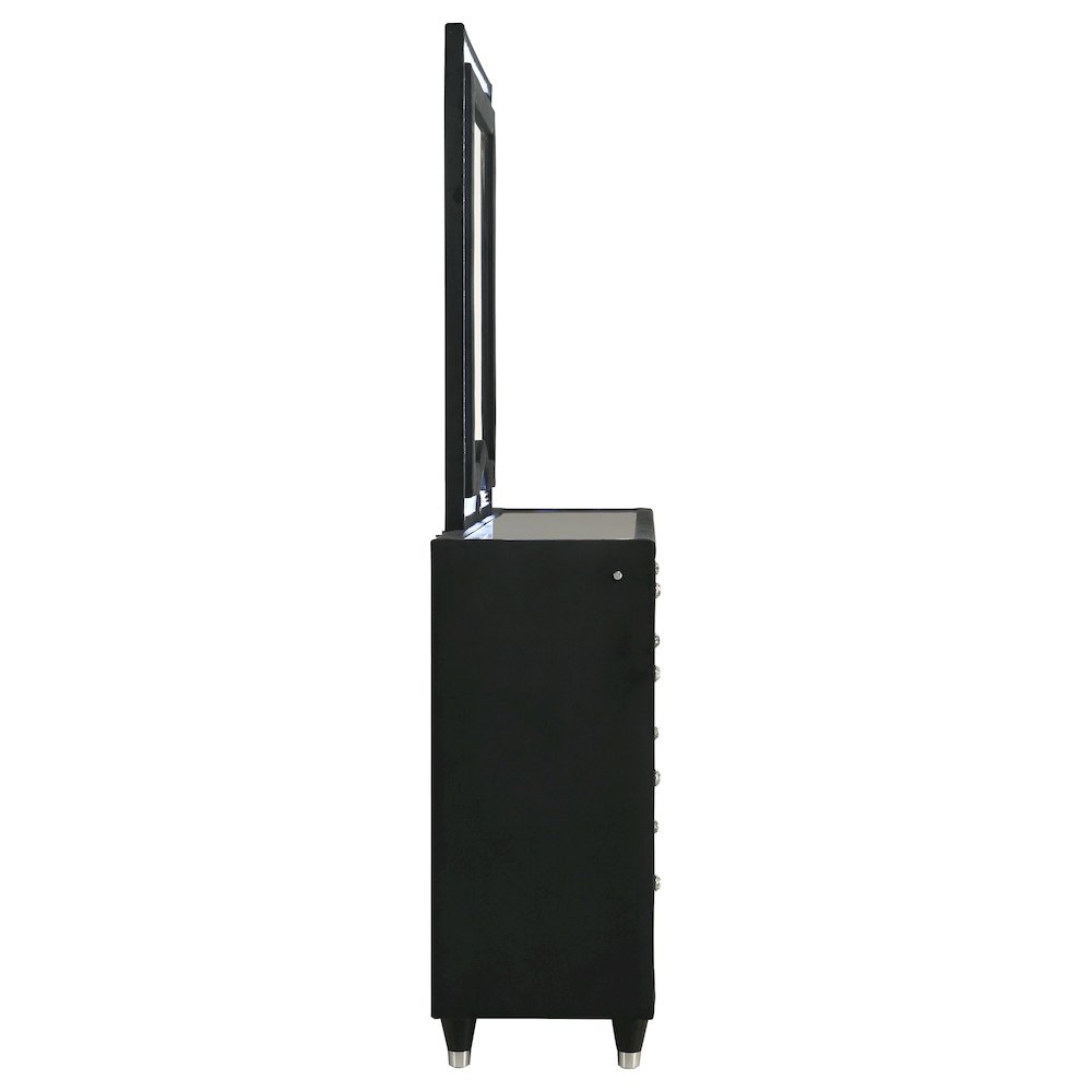 Ravenne 8-drawer Velvet Upholstered LED Dresser and Mirror Black. Picture 9