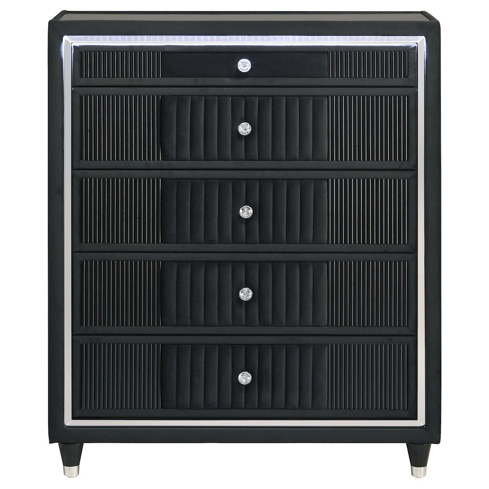 Ravenne 5-drawer Velvet Upholstered LED Chest of Drawers Black. Picture 3