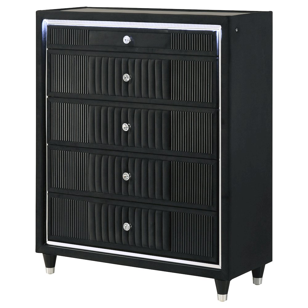 Ravenne 5-drawer Velvet Upholstered LED Chest of Drawers Black. Picture 4