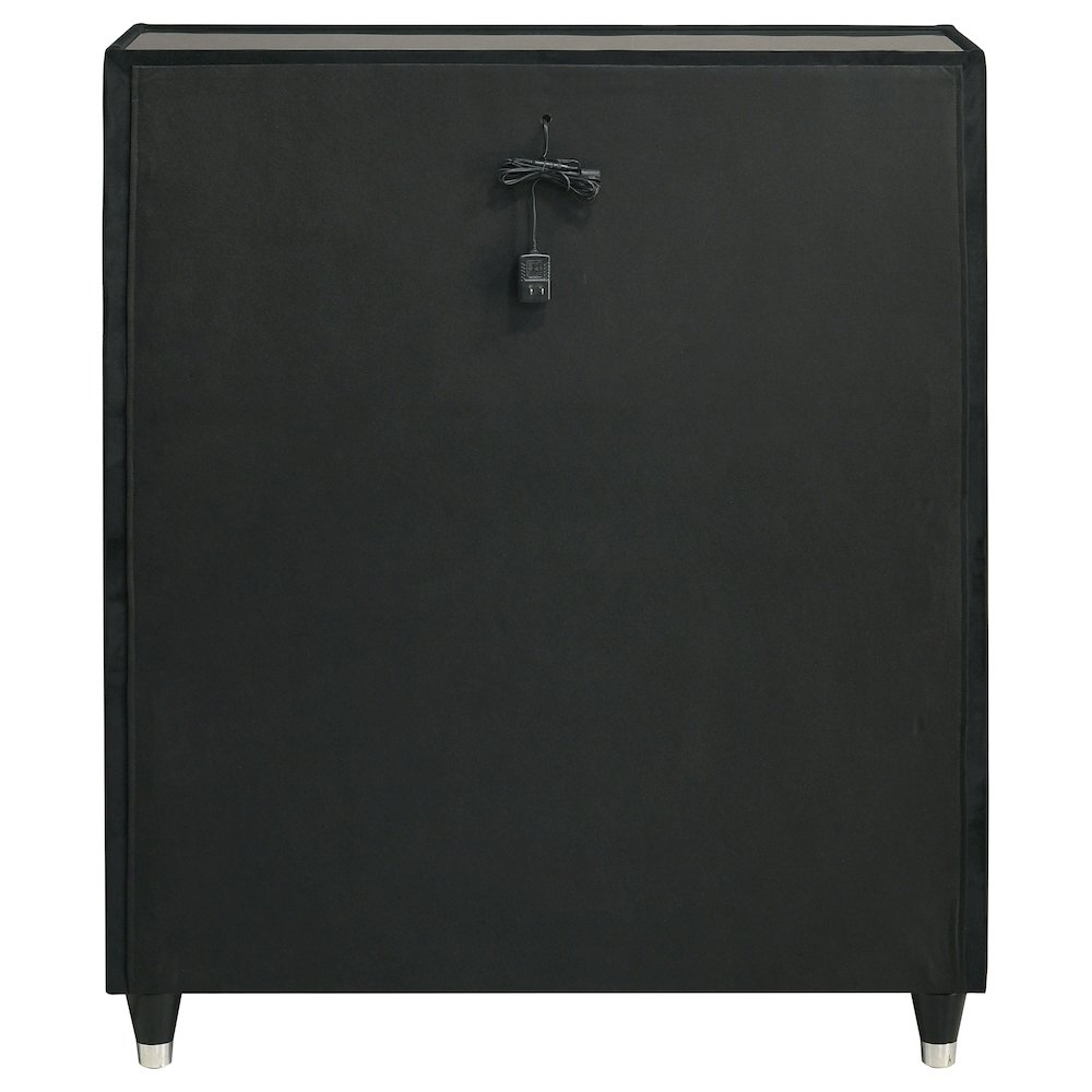 Ravenne 5-drawer Velvet Upholstered LED Chest of Drawers Black. Picture 7