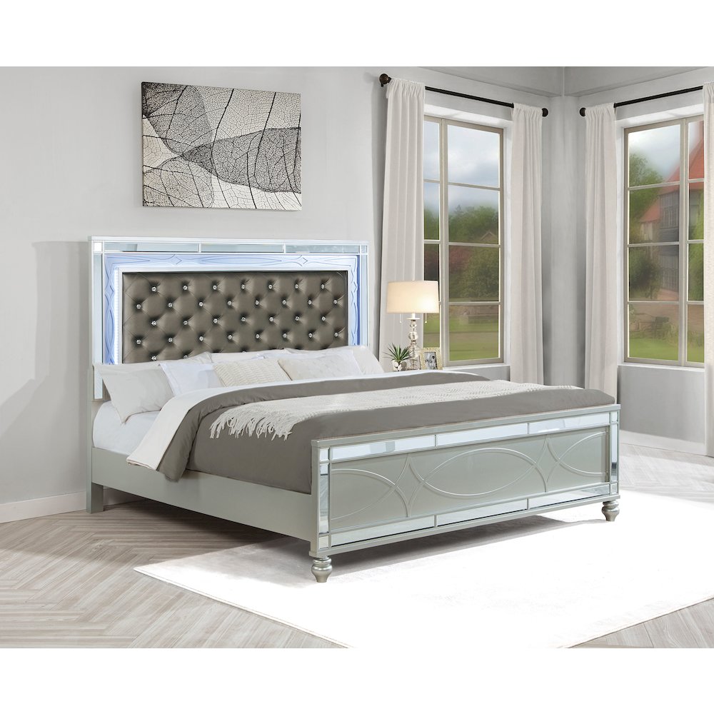 Gunnison Wood Eastern King LED Panel Bed Silver Metallic. Picture 6