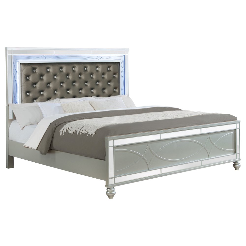 Gunnison Wood Eastern King LED Panel Bed Silver Metallic. Picture 3