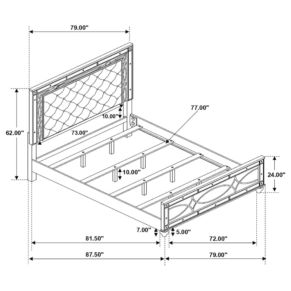 Gunnison Wood Eastern King LED Panel Bed Silver Metallic. Picture 8