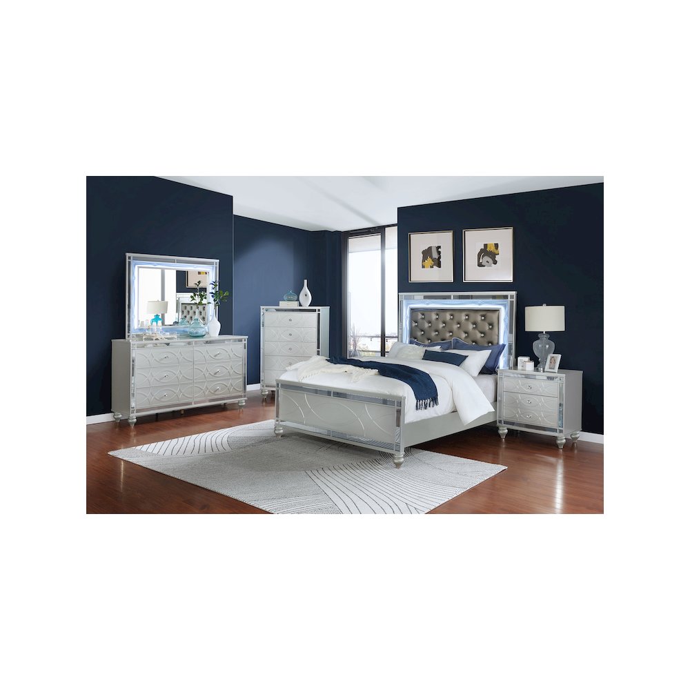 Gunnison Wood Eastern King LED Panel Bed Silver Metallic. Picture 5