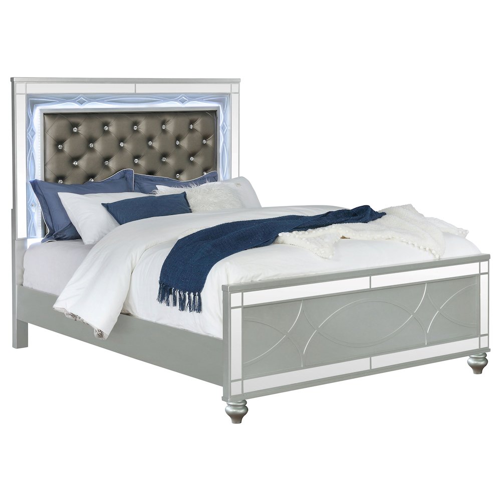 Gunnison Wood Queen LED Panel Bed Silver Metallic. Picture 3
