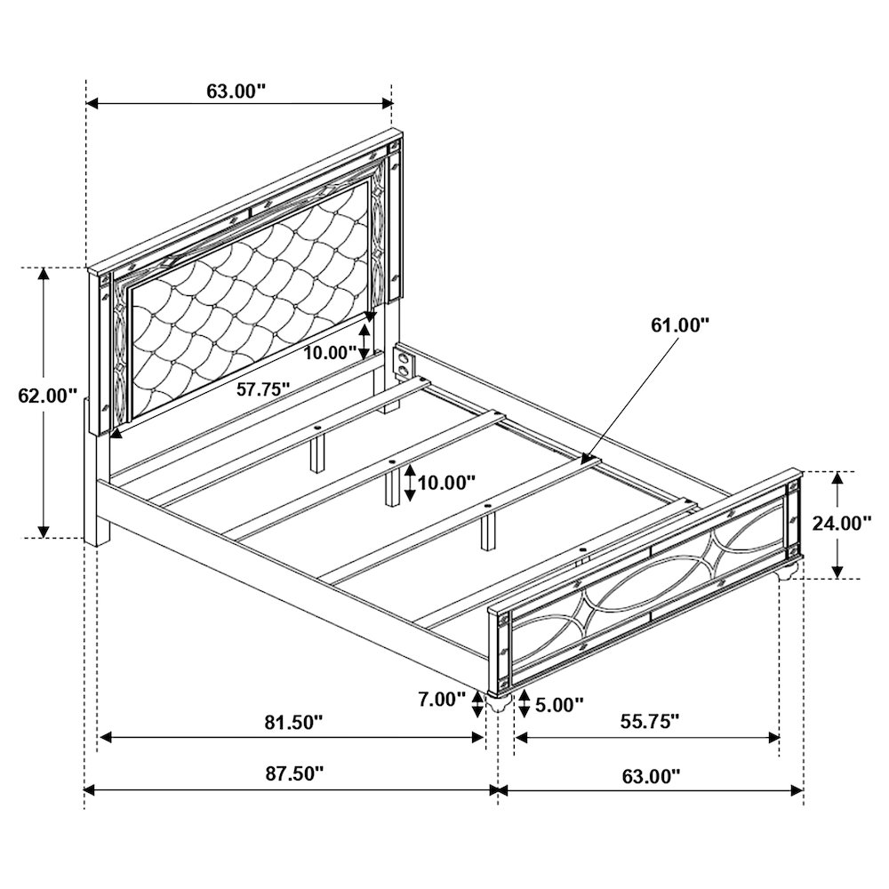 Gunnison Wood Queen LED Panel Bed Silver Metallic. Picture 10