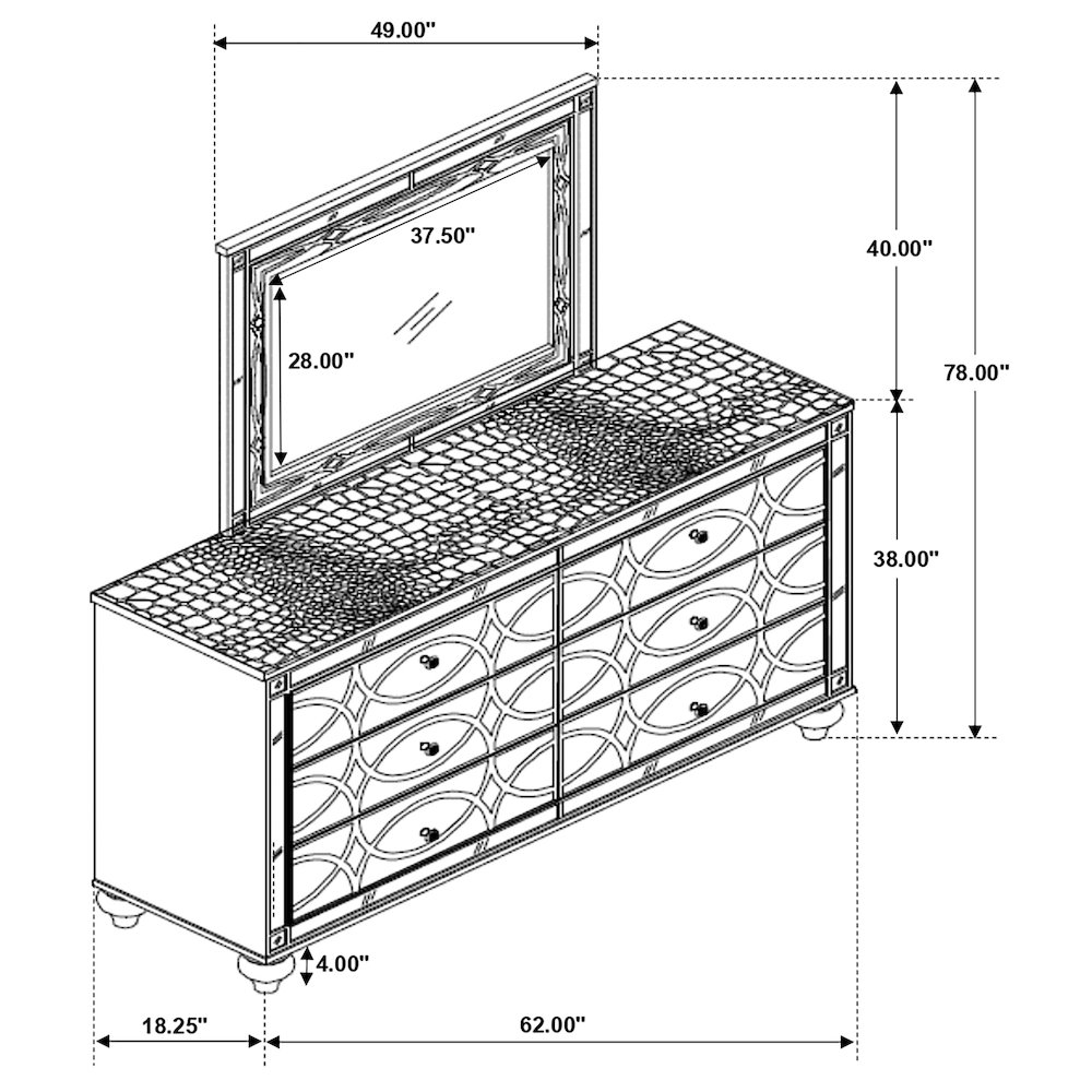 Gunnison 6-drawer Dresser with Mirror Silver Metallic. Picture 15