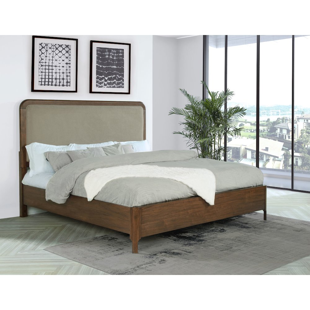 Maderia 57-inch Upholstered California King Panel Bed Walnut. Picture 5