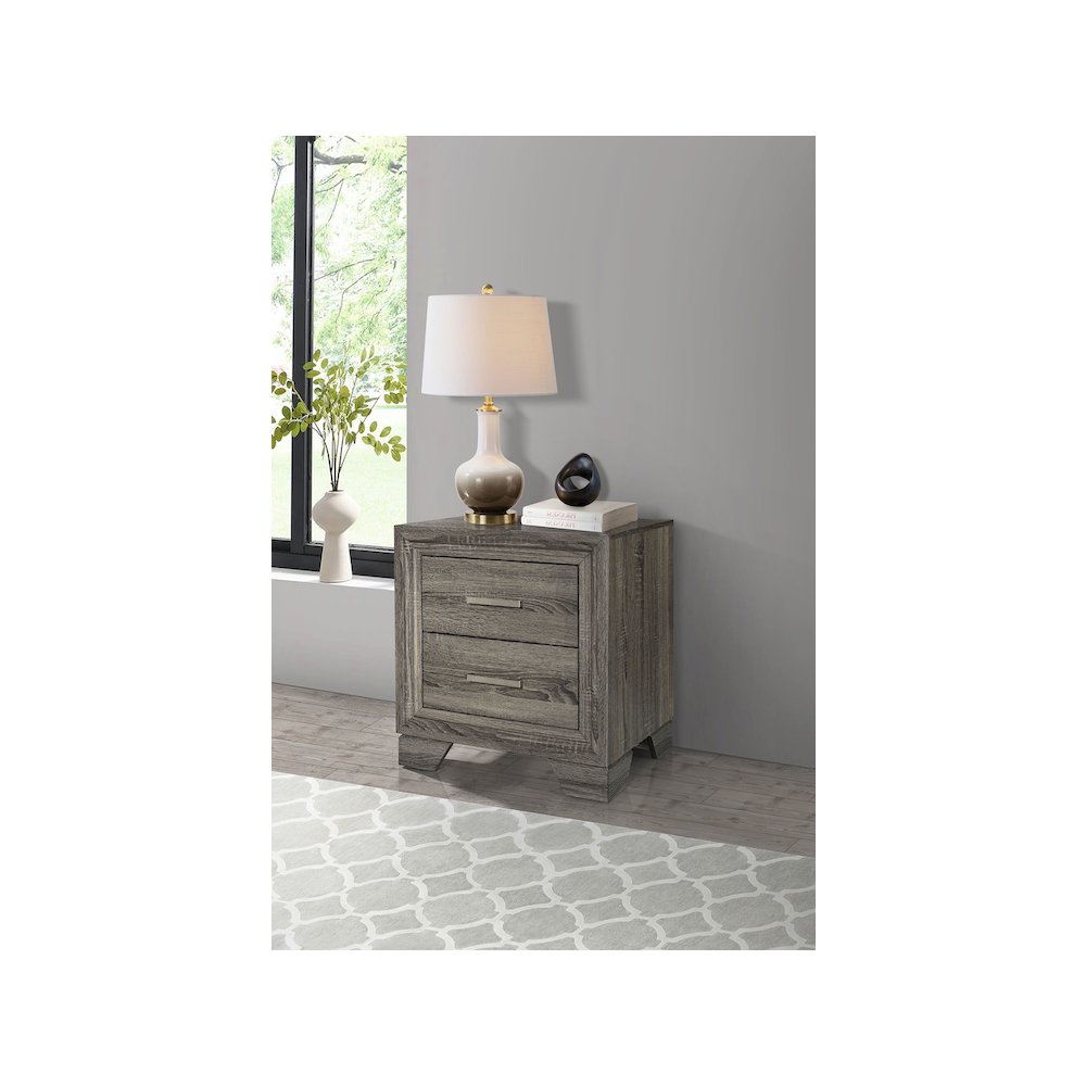 Wright 2-drawer Nightstand Bedside Table Brown Oak. Picture 11