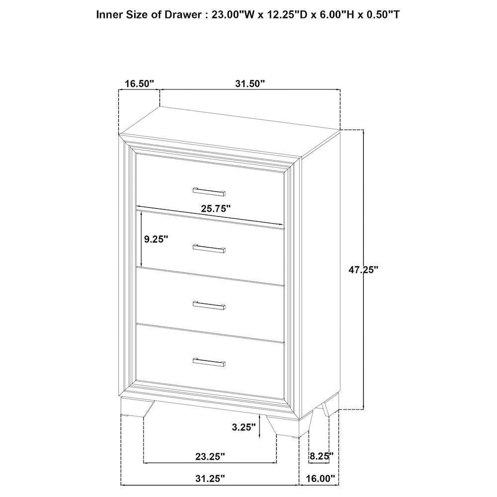 Wright 4-drawer Chest of Drawers Brown Oak. Picture 10