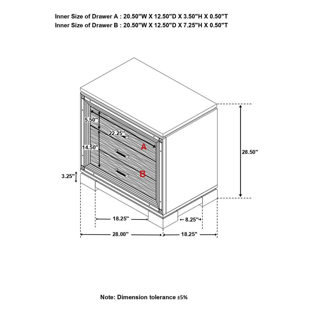 Cappola Rectangular 2-drawer Nightstand Silver and Black. Picture 12