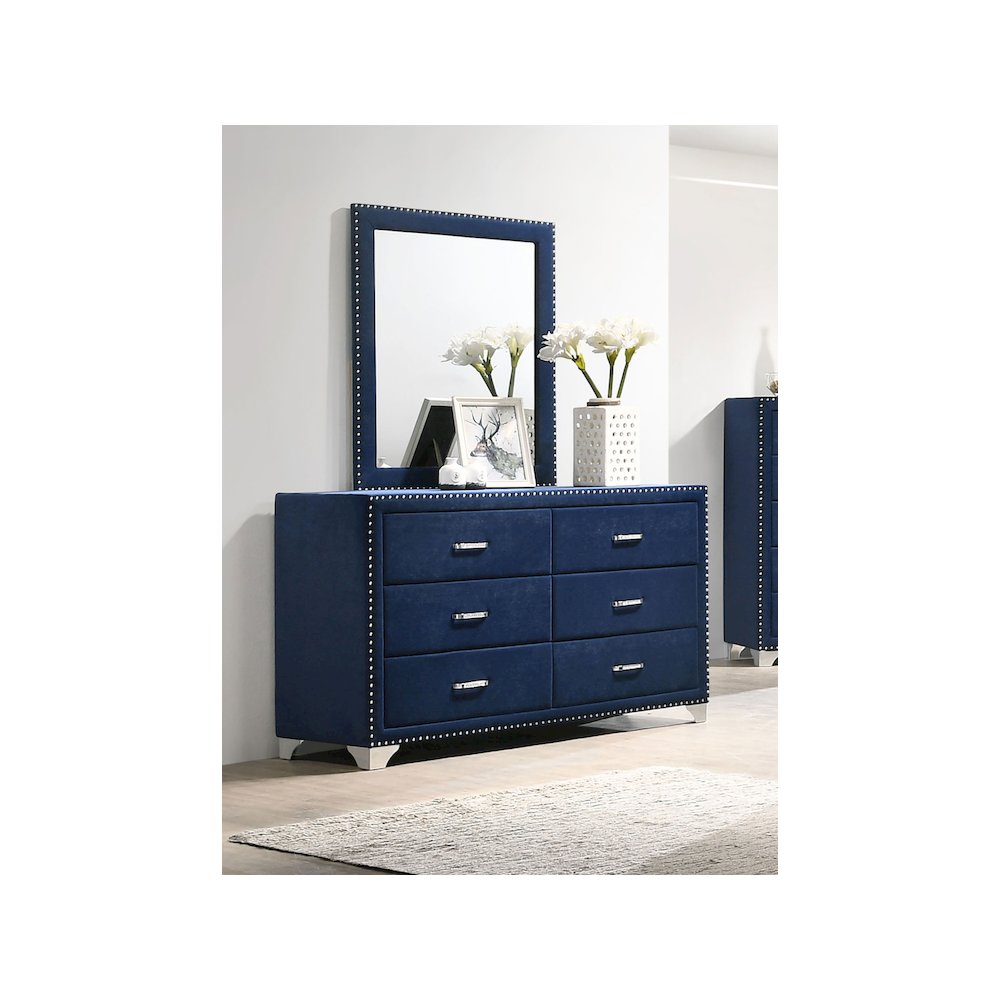 Melody 6-drawer Upholstered Dresser with Mirror Pacific Blue. Picture 3