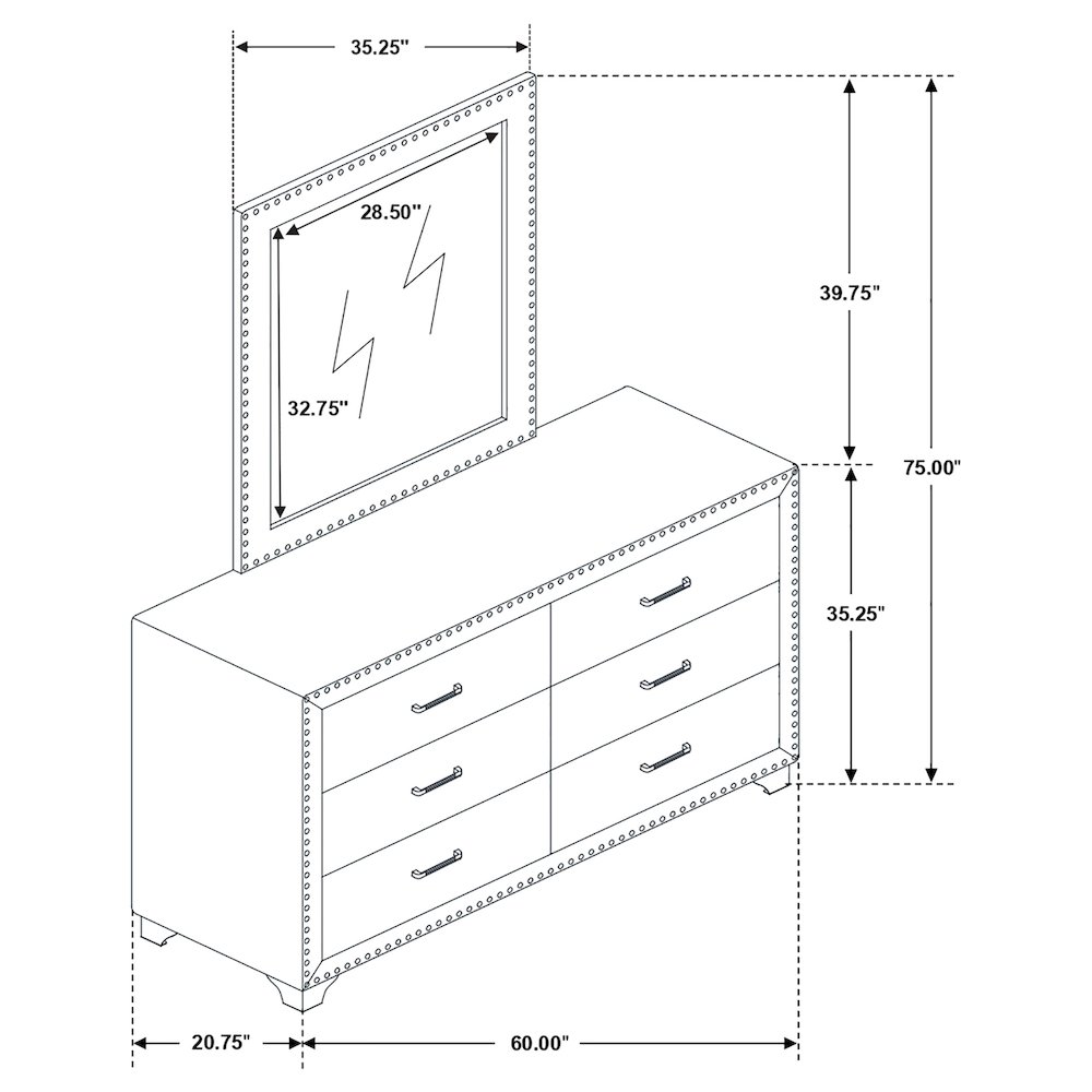 Melody 6-drawer Upholstered Dresser with Mirror Pacific Blue. Picture 7