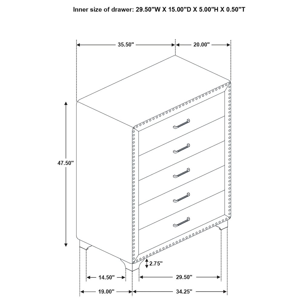 Melody 5-drawer Bedroom Chest Pacific Blue. Picture 6
