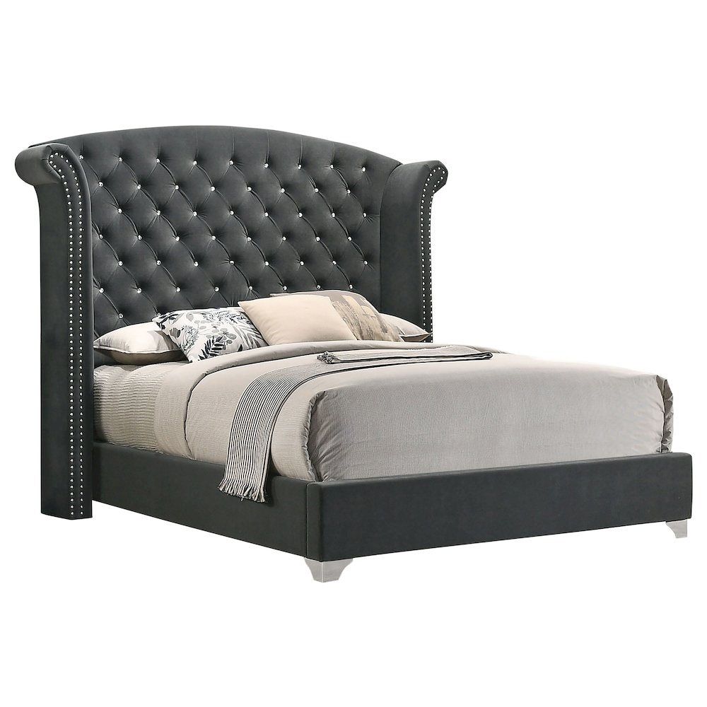 Melody Upholstered Queen Wingback Bed Grey. Picture 1