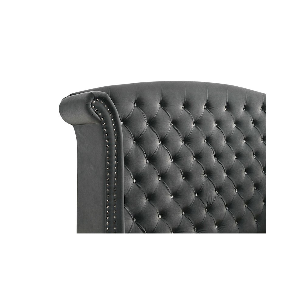 Melody Upholstered Queen Wingback Bed Grey. Picture 6
